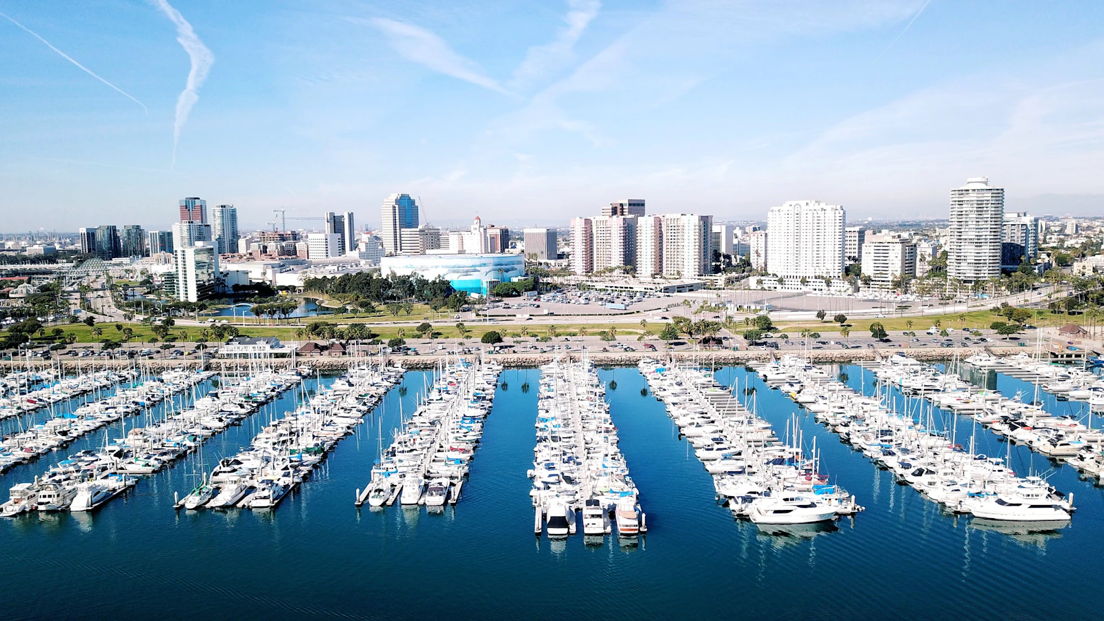 Long Beach marina with sailboats