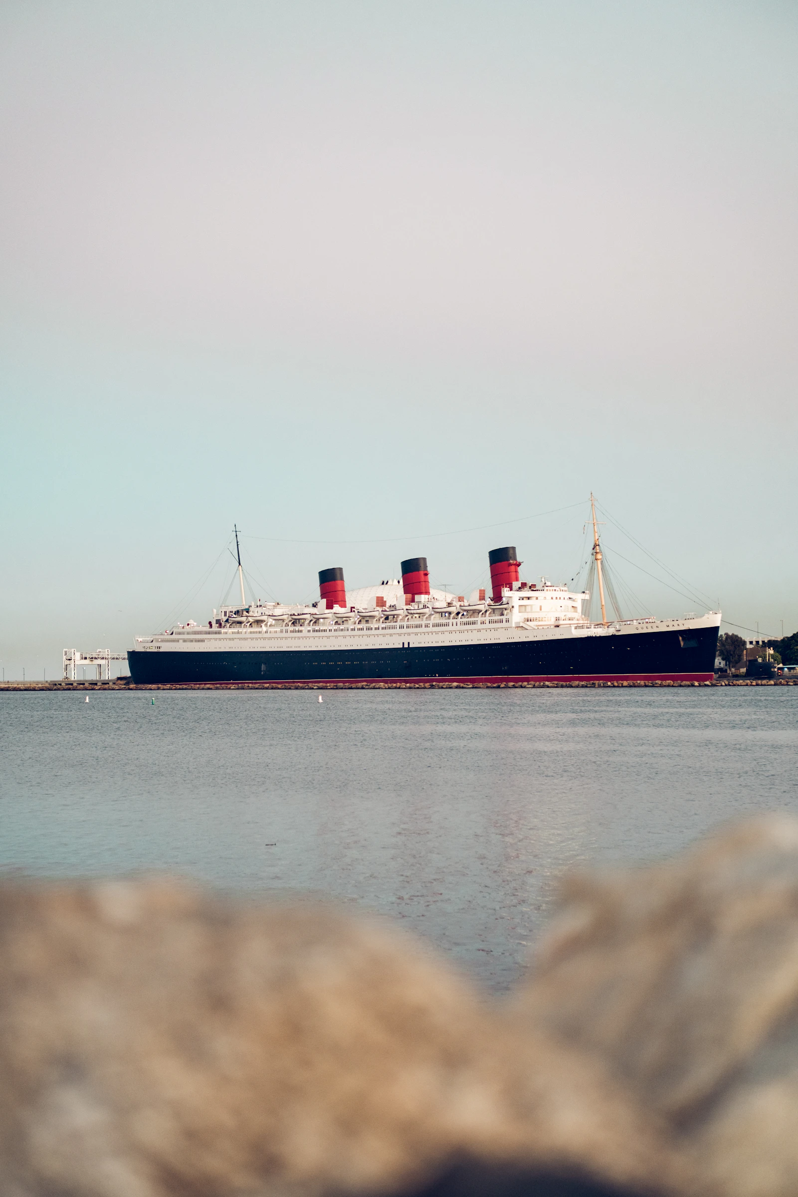 Queen Mary side view in Long Beach Harbor